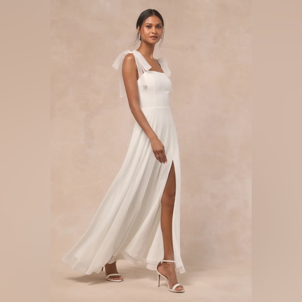 Lulu's Radiant Romance White Tie-Strap Maxi Dress